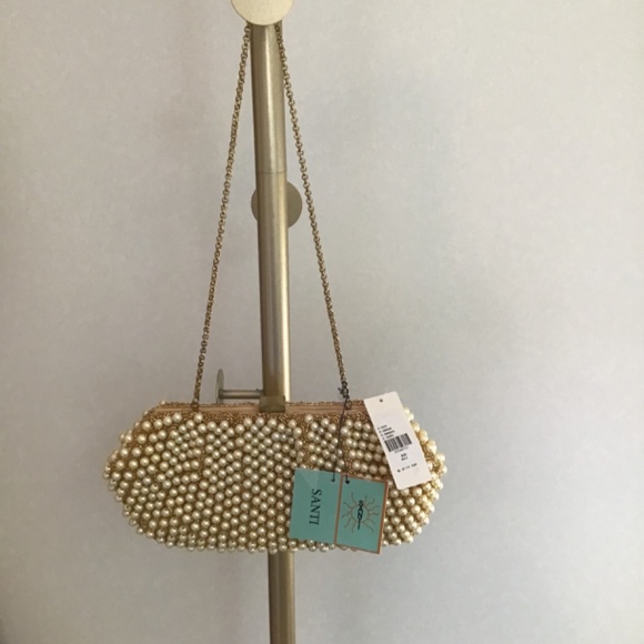 Santi Gemelli Clutch Pearl with Taupe Silk with brass strap - Picture 3 of 16